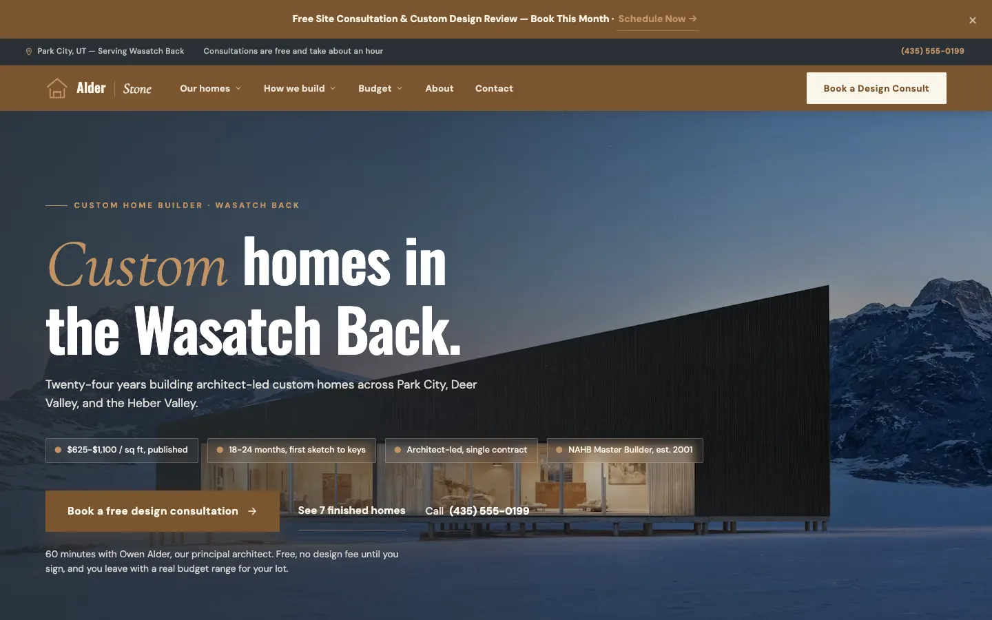 Alder & Stone Custom Homes website